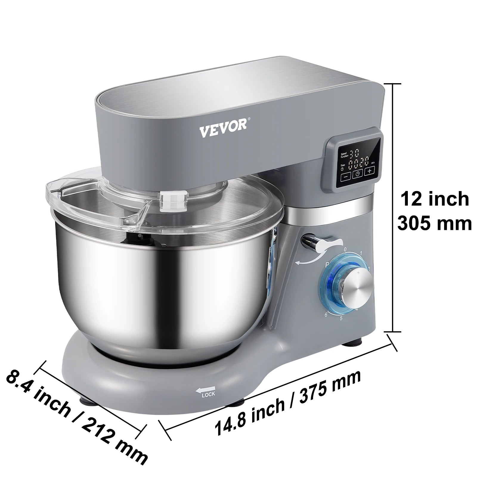 SucceBuy 5.5/7LElectric Stand Mixer with 6Speeds LCD Screen Timing Food Mixer Cream Egg Whisk Whip Dough Kneader With Steel Bowl - Cooky Kitchenware