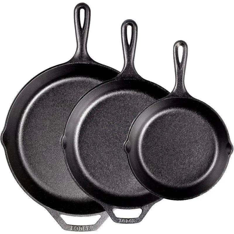 Lodge Pre-Seasoned Cast Iron Skillet Set Including 8 Inch 10.25 Inch and 12 Inch Skillets 3 Piece - Cooky Kitchenware