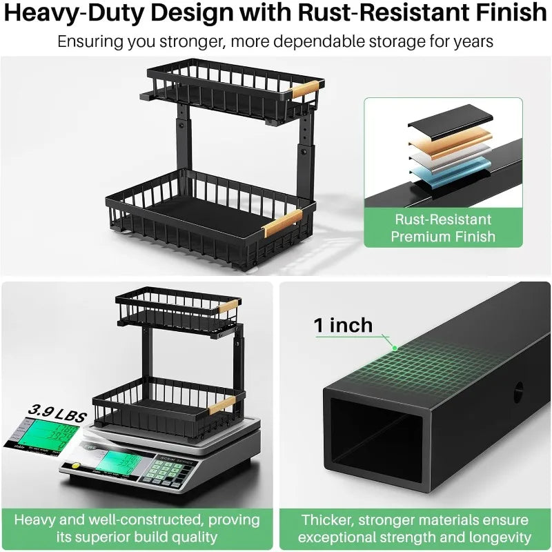 Under Sink Organizer 2 Pack 2 Tier Slide Out Pull Out Cabinet Organizer Shelf Metal Sliding Drawer for Kitchen Bathroom Pantry Cabinet - Cooky Kitchenware