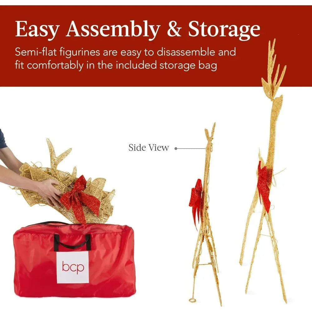 Elegant 4ft 3-Piece 2D Illuminated Christmas Deer Family, Large Outdoor Yard Decoration with 175 Lights