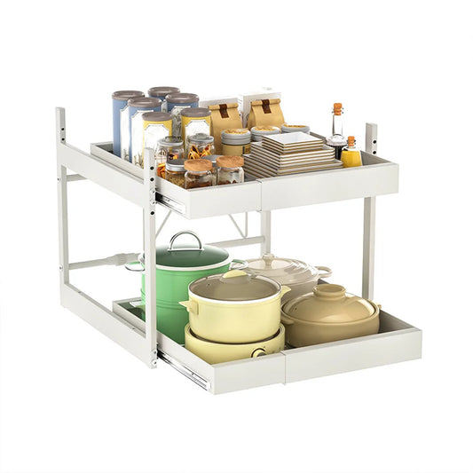 2 Tier Under Sink Sliding Cabinet Basket Organizer Drawer Pull Out Cabinet Multi-Purpose Sink Organizer for Bathroom Kitchen - Cooky Kitchenware