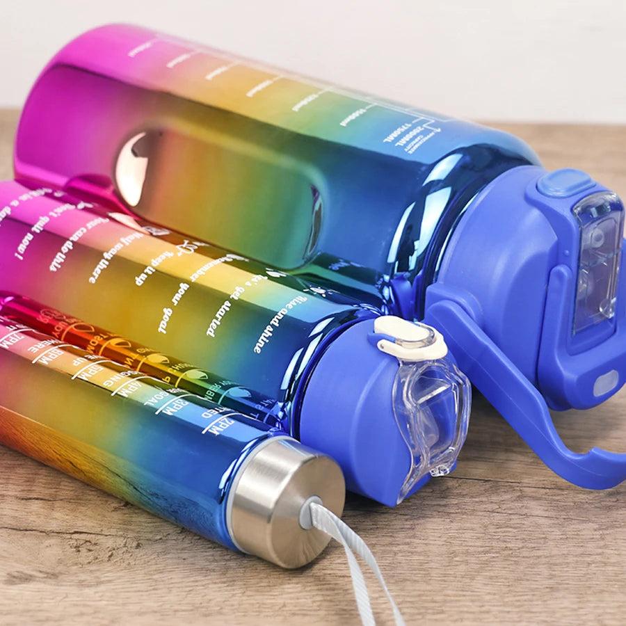 3pcs of leak proof electroplated gradient sports water bottles with straws and time markers - Perfect for offices, schools.