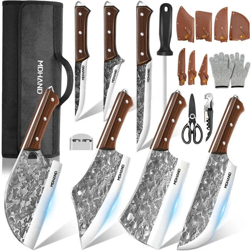 MDHAND 14PCS Japanese Chef Knife Set High Carbon Steel Sharp Blade for Meat Slicing Peeling Chopping Cooking Kitchen Knives Set