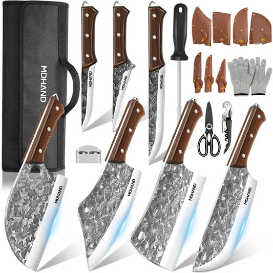 MDHAND 14PCS Japanese Chef Knife Set High Carbon Steel Sharp Blade for Meat Slicing Peeling Chopping Cooking Kitchen Knives Set