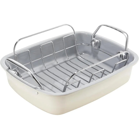 Nonstick Turkey Roasting Pan with Rack 17 x 14 inch Large Chicken Roaster Pan for Oven Wider Handles and Heavy Duty Constructio