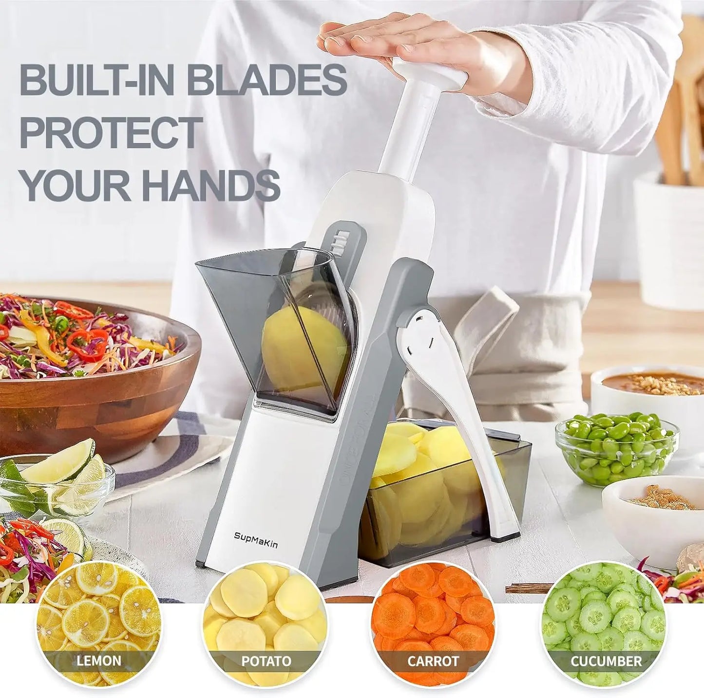 Safe Mandoline Slicer Kitchen Adjustable Thickness 0.1-8mm