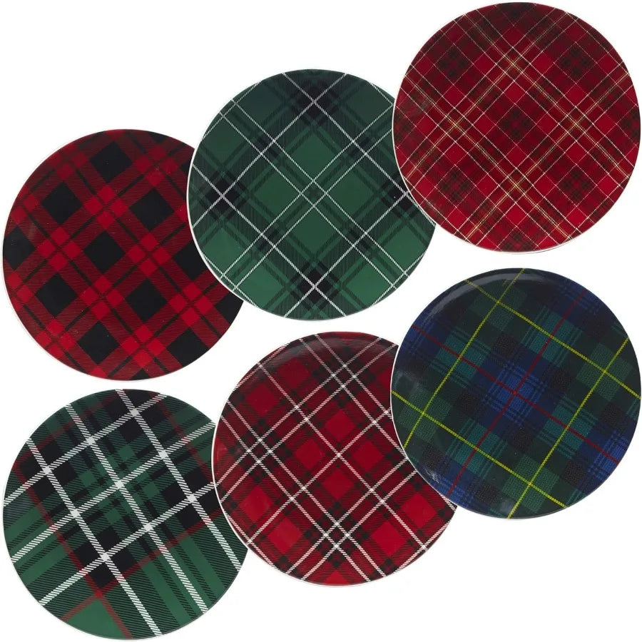 Christmas Plaid 8.25 Salad Dessert Plate Set of 6 Assorted Designs Perfect for Holiday Table Settings Festive Patterns Ideal fo - Cooky Kitchenware