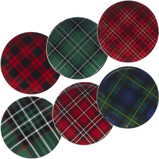 Christmas Plaid 8.25 Salad Dessert Plate Set of 6 Assorted Designs Perfect for Holiday Table Settings Festive Patterns Ideal fo - Cooky Kitchenware