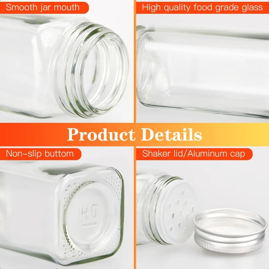 DkOvn 12 24 36 48pcs Glass Spice Jars 4oz Empty Spice Jars with Metal Caps Labels Shaker Lids Collapsible Funnel Chalk Pen Seas