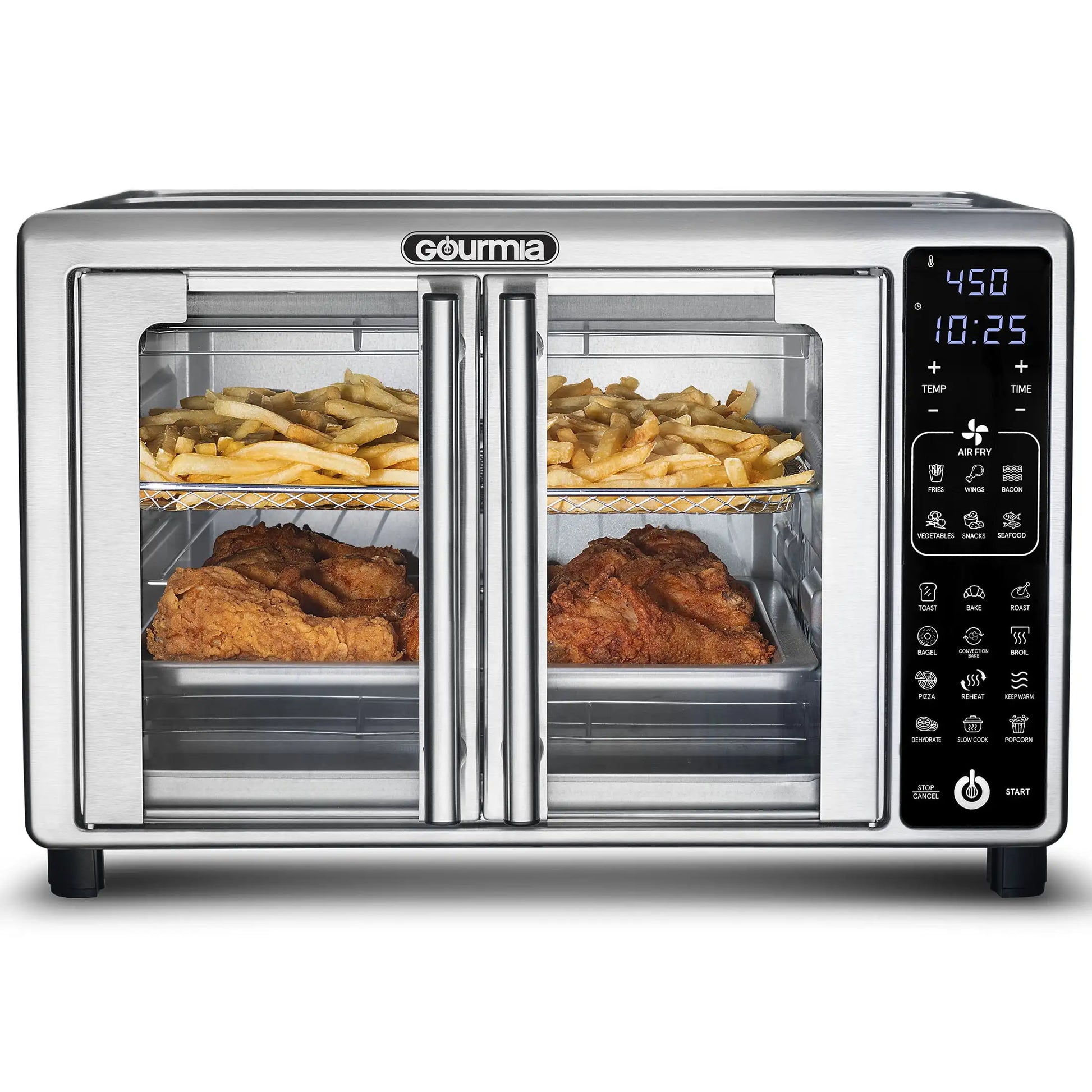 Gourmia 1700W Digital Oven Air Fryer, Multi-Mode One-Touch Preset, 24L, Stainless Steel, 6 Slices - Cooky Kitchenware