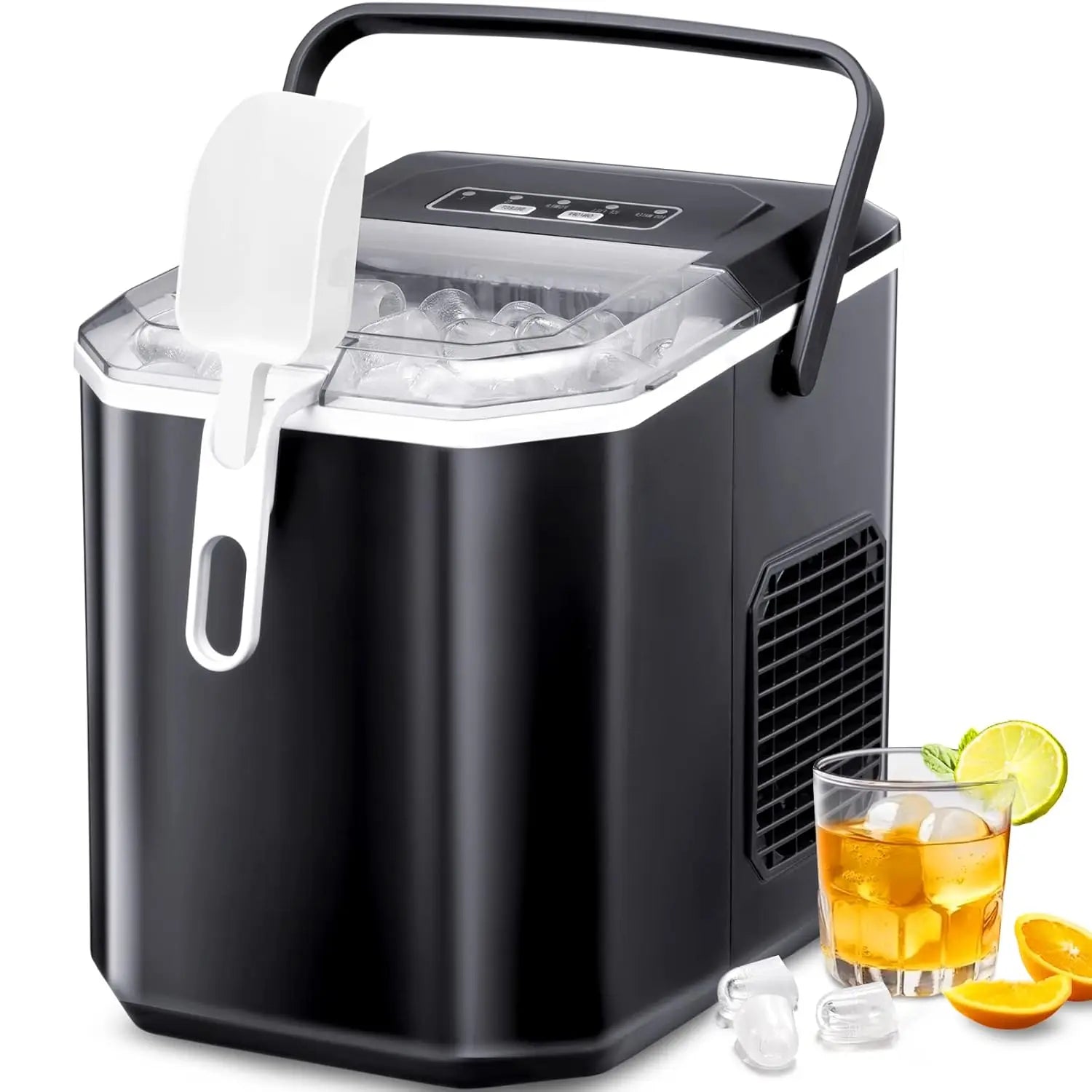 Ice Makers Countertop, Ice Machine with Handle, 26Lbs in 24Hrs, 9 Cubes Ready in 6 Mins, Self-Cleaning Portable Ice Maker(Grey) - Cooky Kitchenware