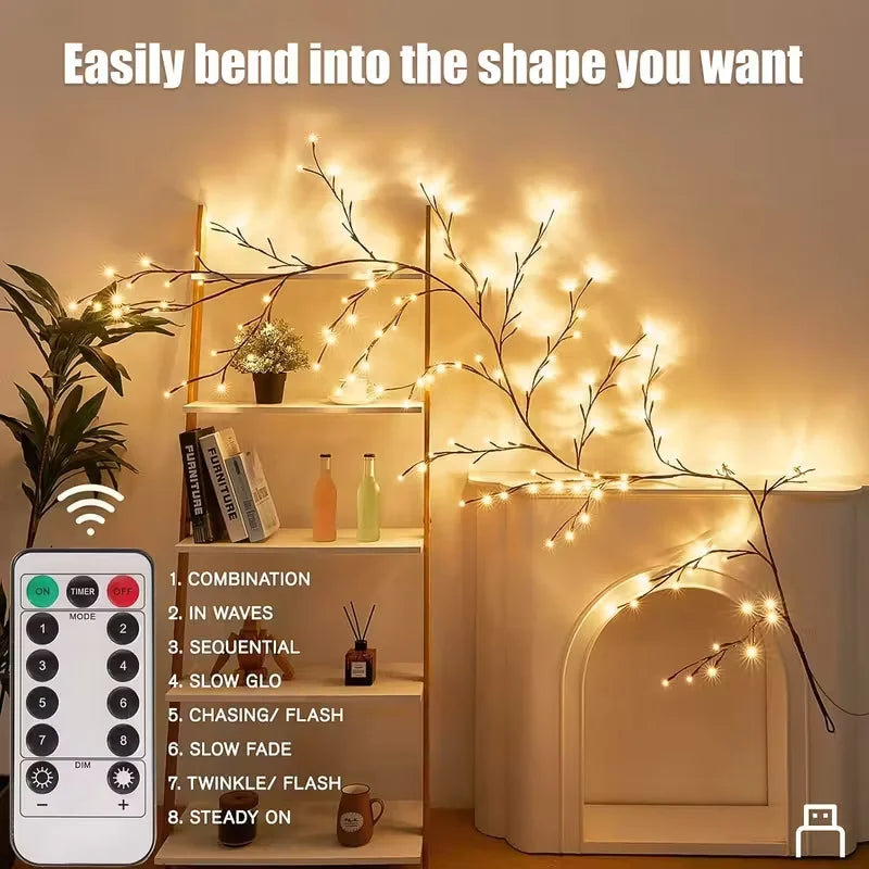 USB Willow Vine Lights 96 LEDS 8 Modes Artificial Plants Tree Branch Lamp for Christmas Holiday Bedroom Wall Living Decorations - Cooky Kitchenware