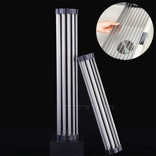 Kitchen accessories,Roll Up Dish Drying Rack 304 Stainless Foldable Sink Rack Shelf Kitchen Storage Organizer Bowl Plate Drainer