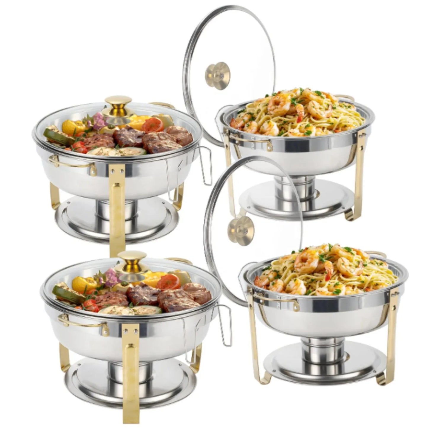2/4/6 Pack Stainless Steel Chafing Dish Buffet Chafer Pan Round Catering Warmer w/Glass Lid for Party Banquet - Cooky Kitchenware
