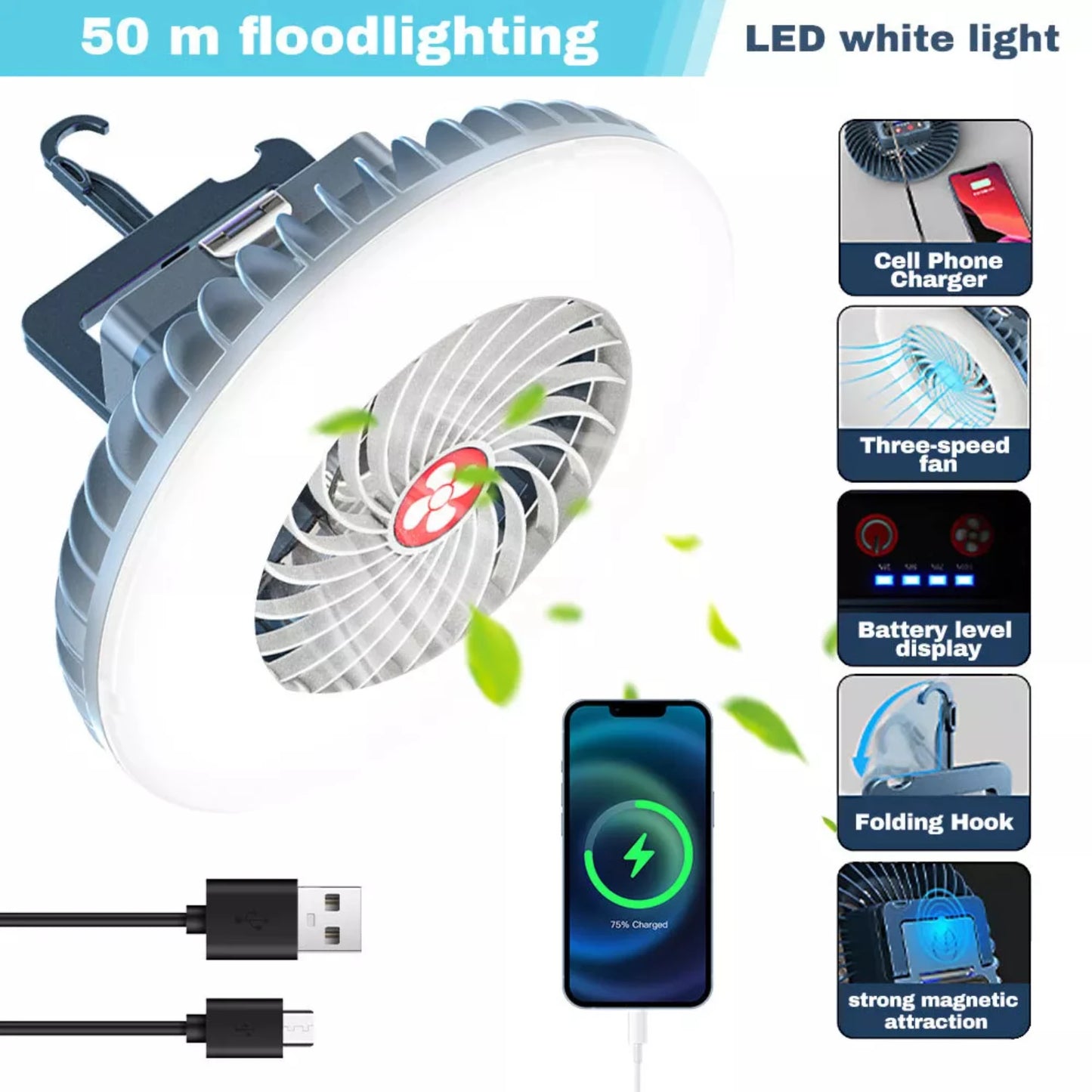 Modern Led Ceiling Fan with Light USB Rechargeable Bedroom Living Room Fan Lamp - Cooky Kitchenware