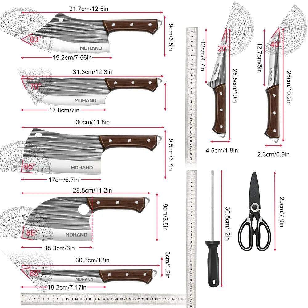 Kepeak 14Pcs Butcher Chef Knife Set With Roll Bag For Meat