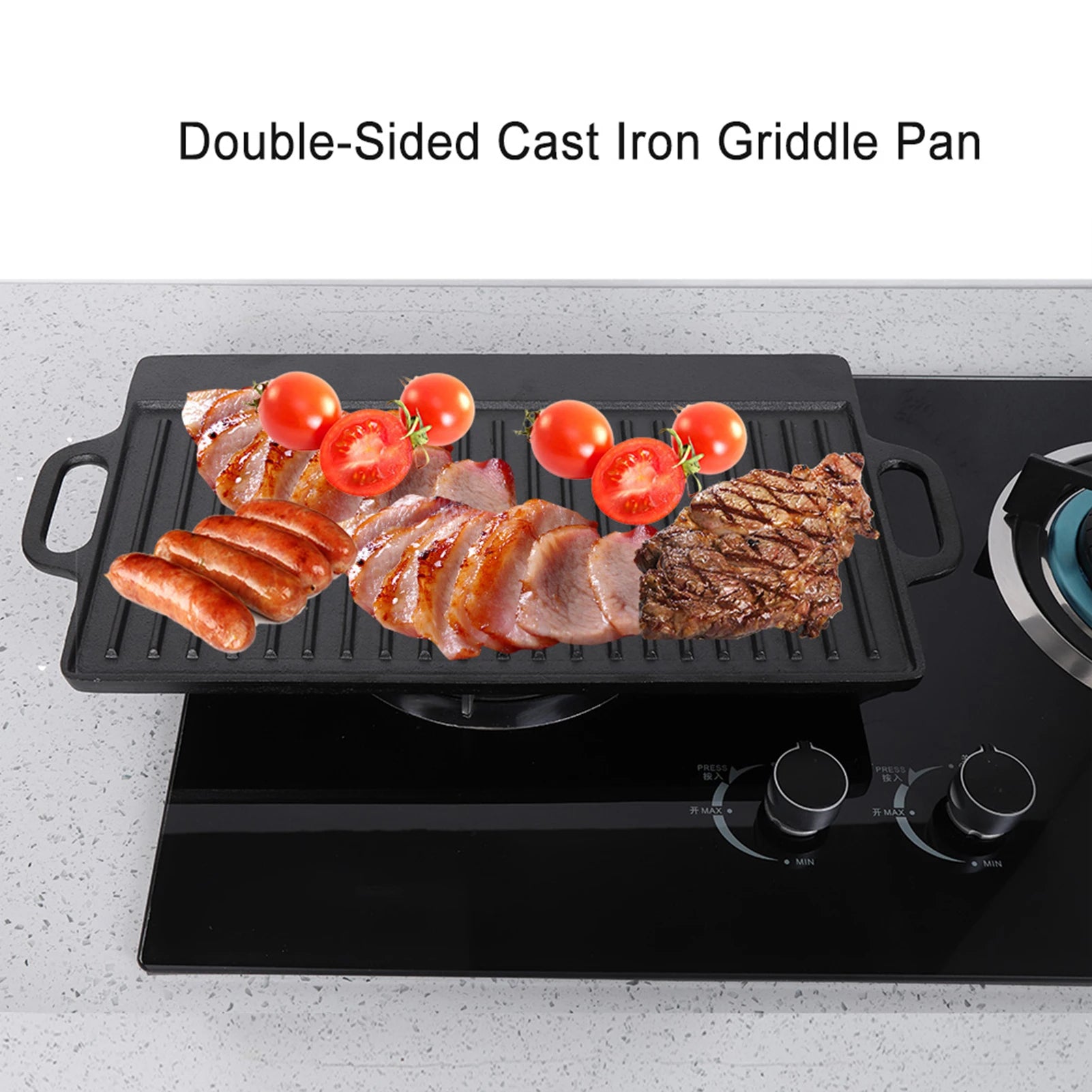 Non-stick Grill Pan Non-Stick Cast Iron Grill Griddle Pan Ridged and Flat Double Sided Baking Cooking Tray Bakeware Griddle Pan - Cooky Kitchenware