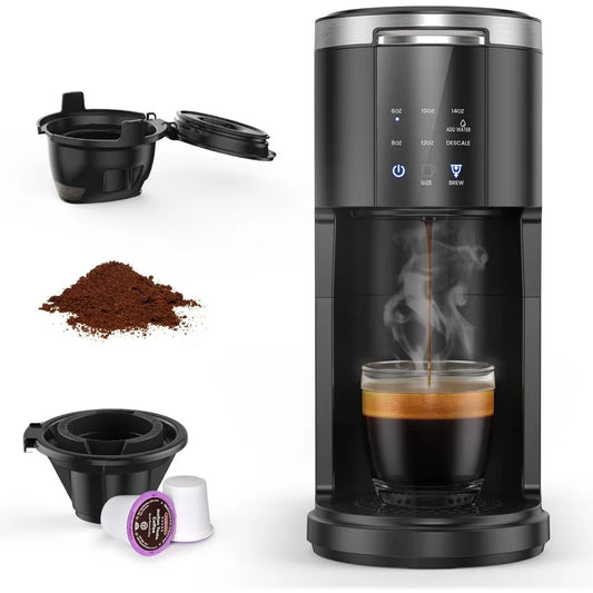 Single Serve Coffee Maker Capsule and Ground Coffee Machine with 40 Oz Water Reservoir and Five Brew Sizes - Cooky Kitchenware