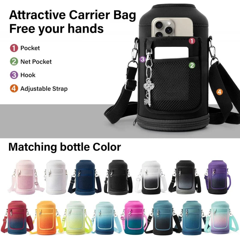 64 oz Insulated Water Bottle Thickened Stainless Steel Vacuum Design, BPA-Free, Large Jug with Straw, Carrier Bag & Handle Strap