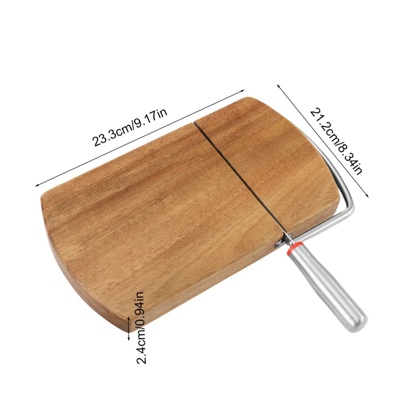 Cheese Slicer Board 9.2x8.4 Inches Wire Cheese Slicer Hardwood Cutting Accessories Multifunctional Kitchen Tools Rust-Proof
