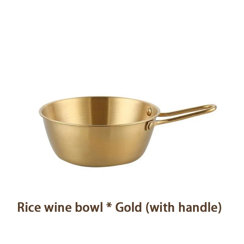 Korean 304 Stainless Steel Rice Wine Bowl With Gold Handle