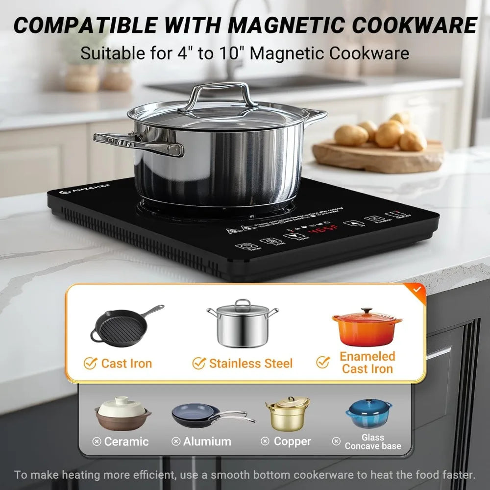 Portable Induction Cooktop with 20 Power and Temperature Levels 1800W Hot Plate Burner with 5.9-Inch Heating Coil Low Noise Compact Stove - Cooky Kitchenware