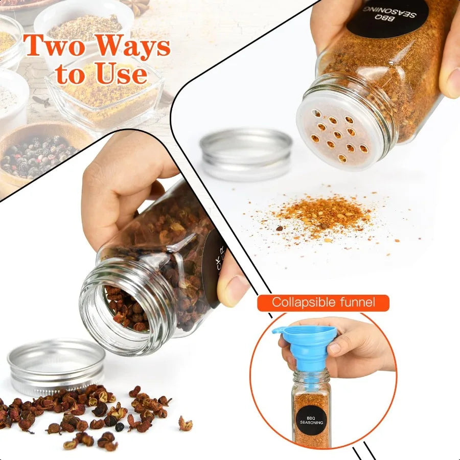 DkOvn 12 24 36 48pcs Glass Spice Jars 4oz Empty Spice Jars with Metal Caps Labels Shaker Lids Collapsible Funnel Chalk Pen Seas