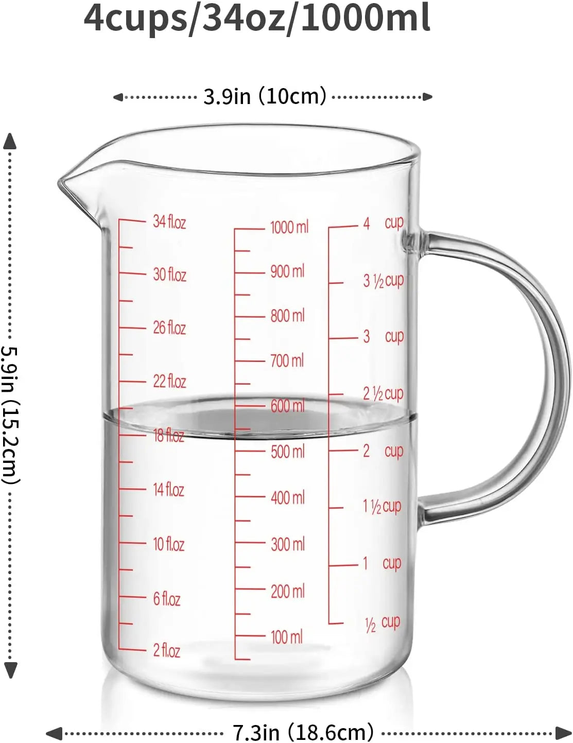 1000ml Heat-Resistant Glass Measuring Cup with Scale Handle for Kitchen Baking and Cooking - Cooky Kitchenware