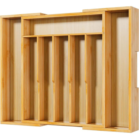 Large Thickened Silverware Organizer - Expandable Bamboo Kitchen Drawer Organizer for Cooking Utensils and Cutlery, Sturdy Kitc - Cooky Kitchenware