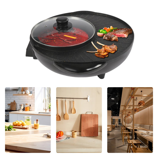Circular Edition Hotpot Grill Combo Indoor BBQ Electric Hot Pot with Divider Portable Smokeless Grill - Cooky Kitchenware