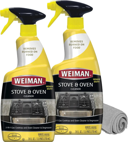 Heavy Duty Stove And Oven Cleaner And Degreaser For Glass, Ceramic Cooktops, Bbq Grill Grates - 2 Pack, 24 Oz W/Microfiber - Cooky Kitchenware