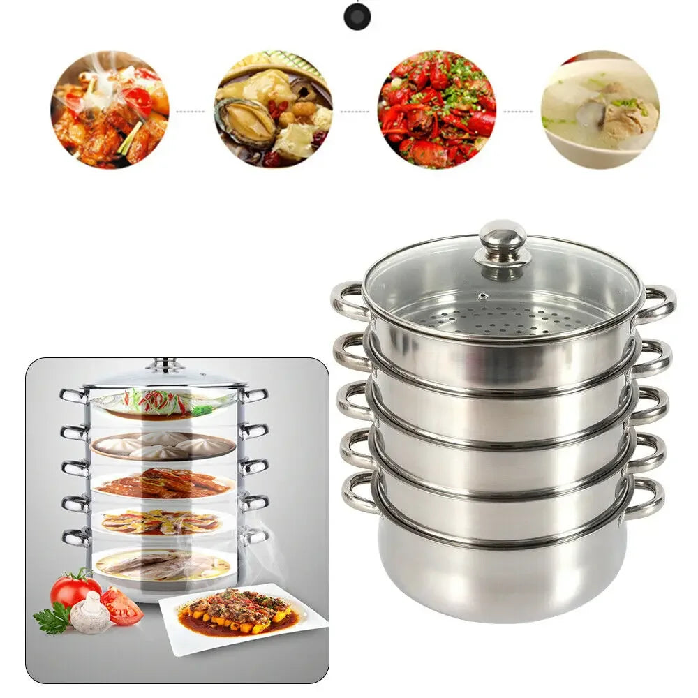 30cm 5-Tier  Multifunctional Stainless Steel Steamer Kitchen Cooking Steamer Durable And Easy-to-clean