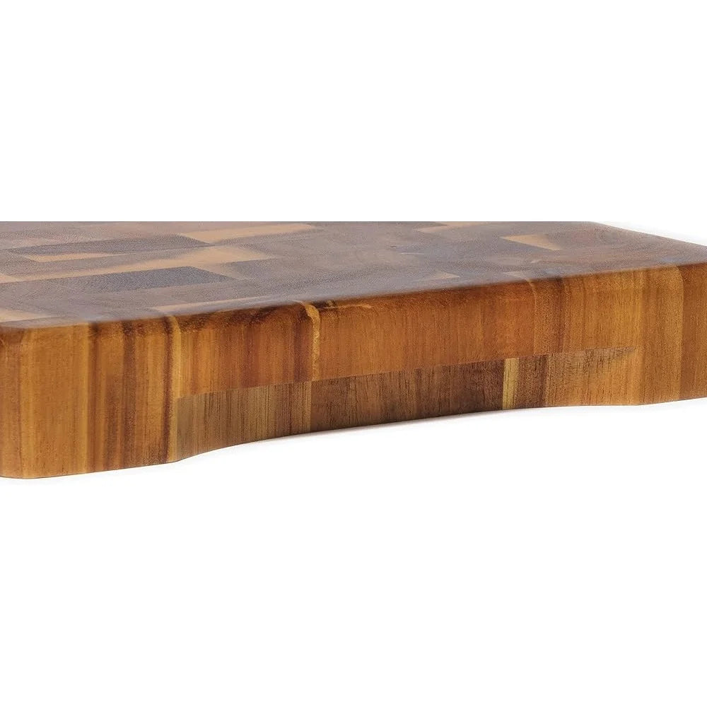 Acacia End Grain Chopping Block Cutting Board with Inset Handles Durable Kitchen Accessory Built-in Groove Easy Handling - Cooky Kitchenware