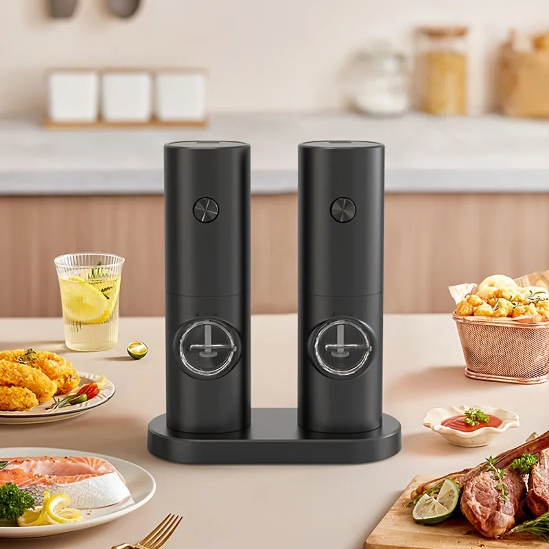 C009-Black 2pc Electric Pepper Grinder with  Base - Automatic Grinder for Black Peppercorns and Sea Salt, Durable & Efficient Ki - Cooky Kitchenware