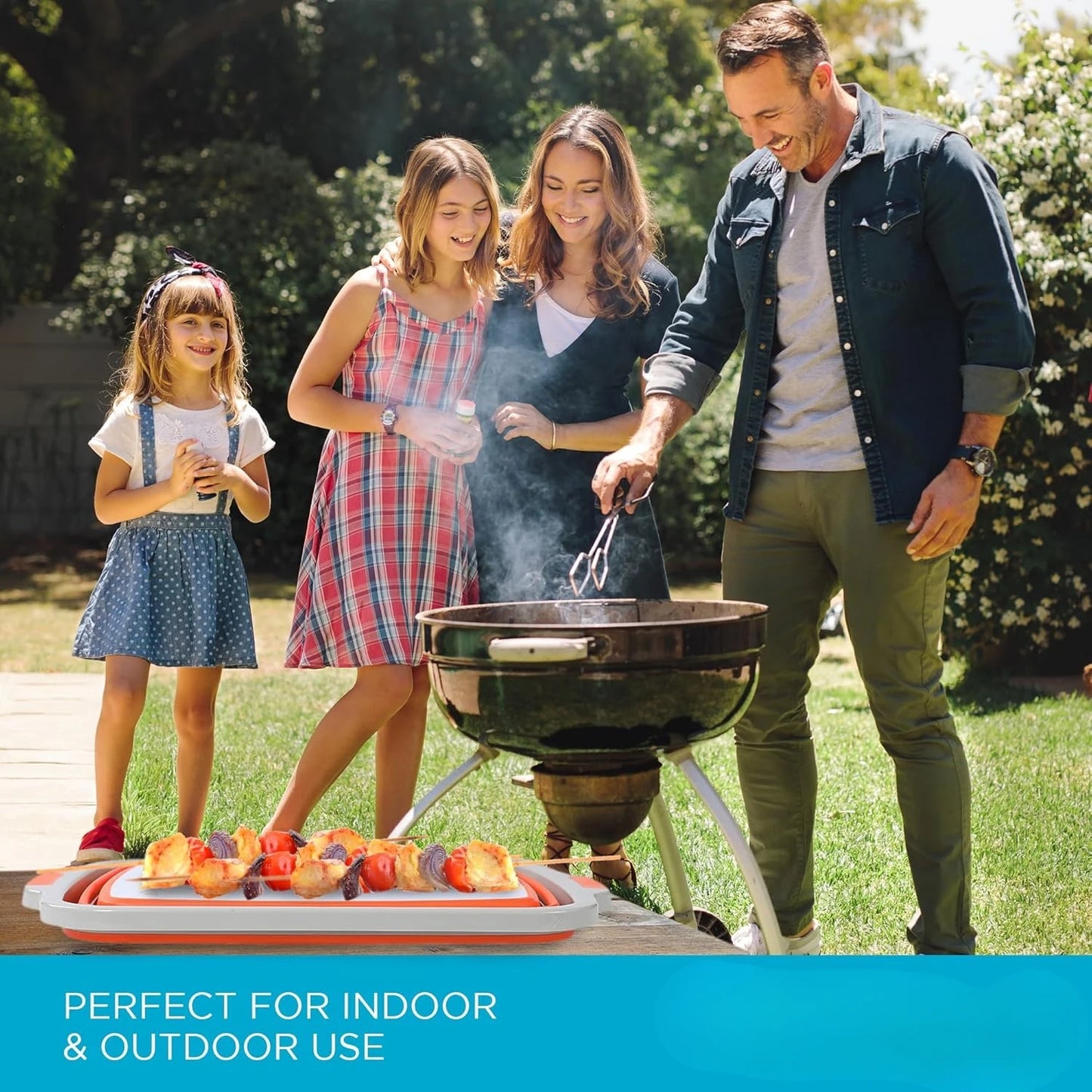 Collapsible Large BBQ Prep Tub w/Cutting Board, Multi-Function Grill Caddy w/Colander & Lid, Portable Silicone Dish Bowl