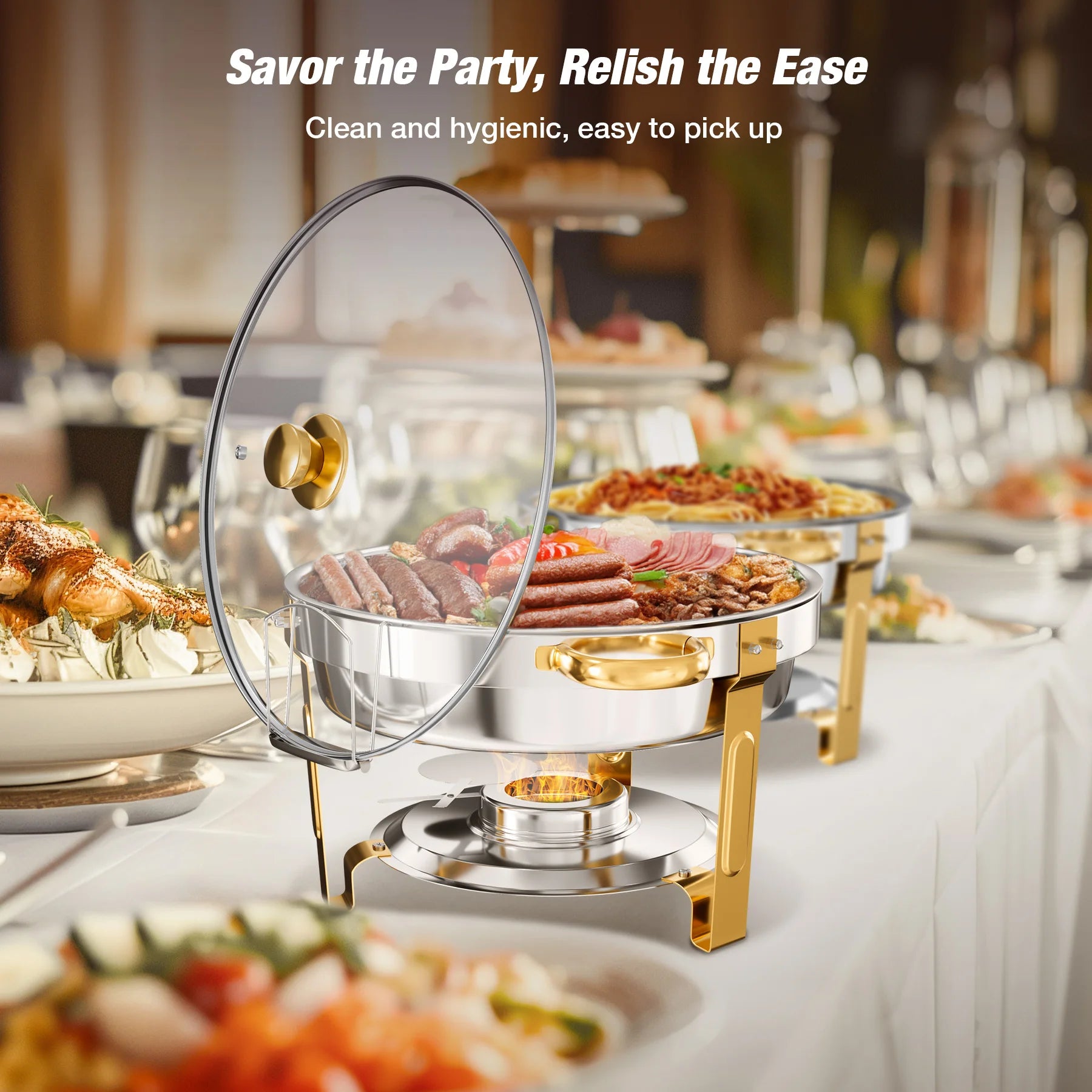 2/4/6 Pack Stainless Steel Chafing Dish Buffet Chafer Pan Round Catering Warmer w/Glass Lid for Party Banquet - Cooky Kitchenware