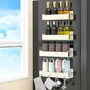4 Pack Magnetic Spice Rack Organizer for Refrigerator and Oven Black Fridge Organizers and Storage for Kitchen - Cooky Kitchenware