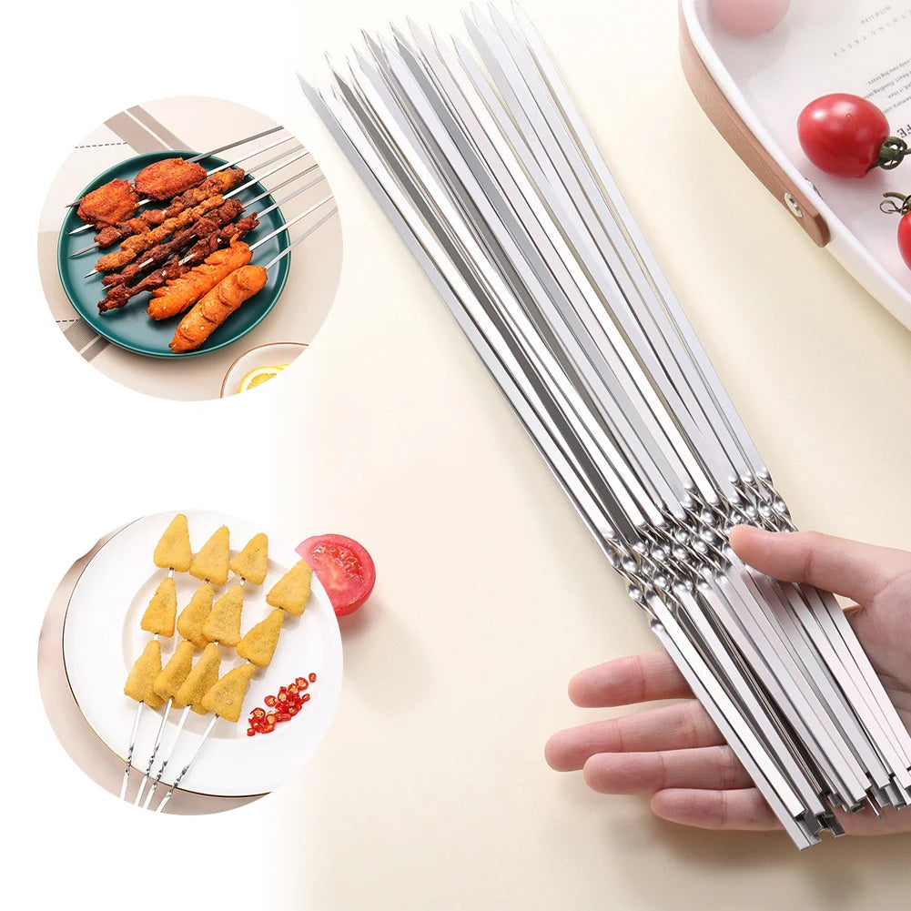 20pcs Barbecue Skewer Portable Kabob Skewers Stainless Steel Reusable Outdoor Camping Picnic Tools - Cooky Kitchenware