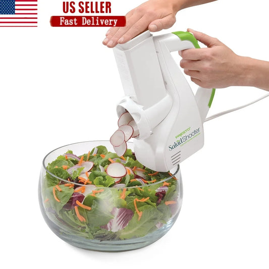 Electric Salad Shooter Slicer Shredder Vegetable Fruit Cheese Nuts Compact Dishwasher Safe Easy Clean Interchangeable Cones - Cooky Kitchenware