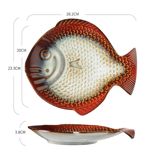 Fish Shape Ceramic Dinner Plate Sushi Plate Fruit Tray Salad Bowl Soup Plate Steak Plate Sashimi Dish Dessert Bowl Snack Dish - Cooky Kitchenware