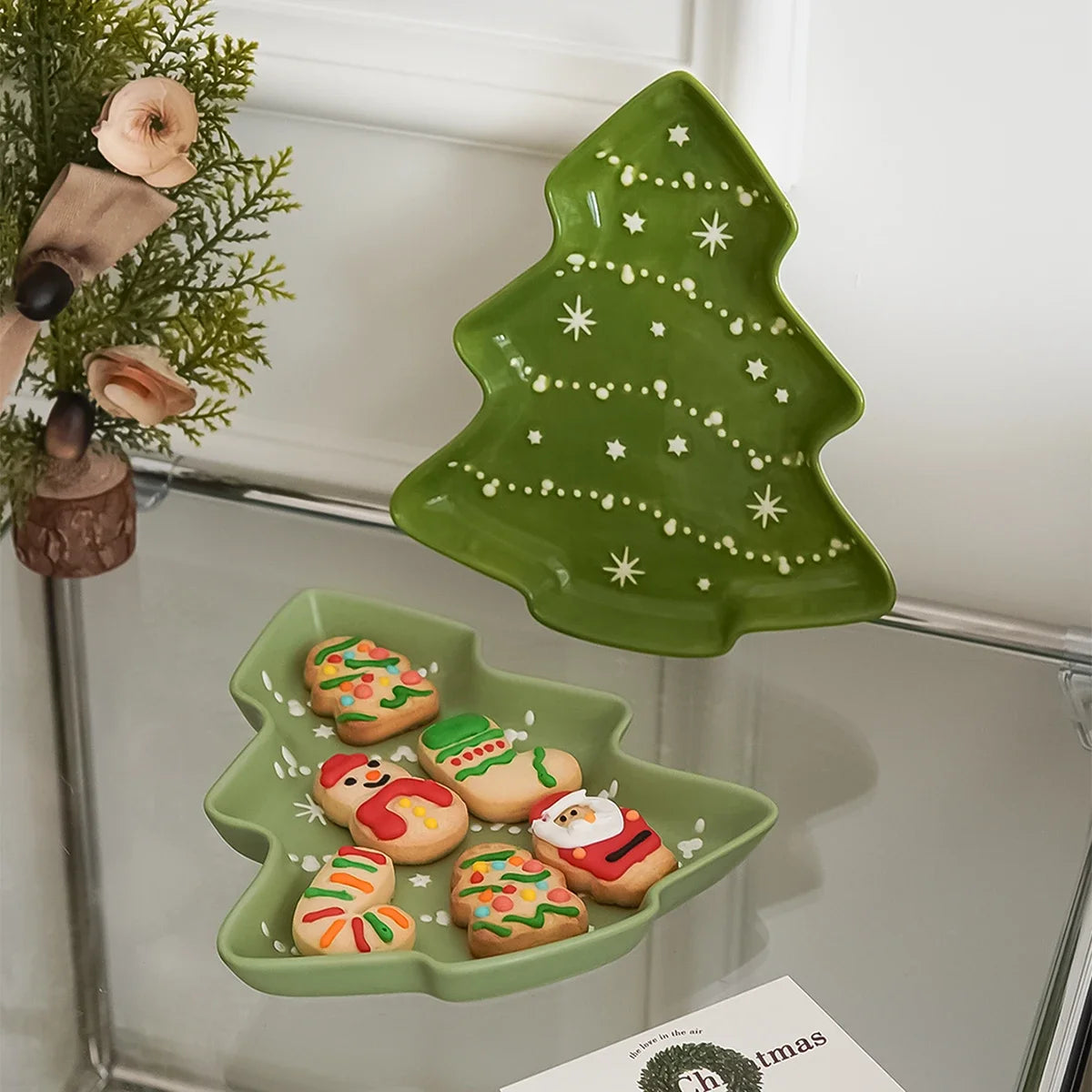 1/2Pcs Ceramic Christmas Tree Tray, Original Design Christmas Tree-Shaped Tray Dessert Plate