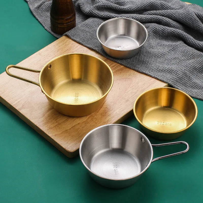 Korean 304 Stainless Steel Rice Wine Bowl With Gold Handle