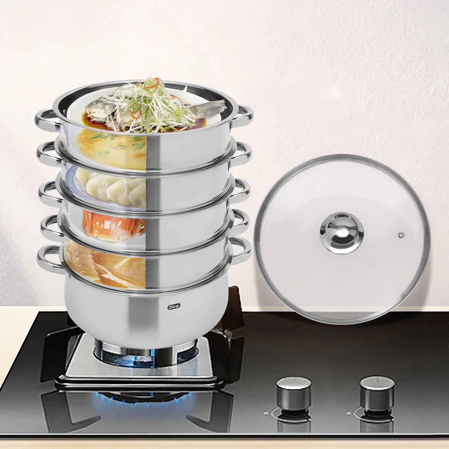 30cm 5-Tier  Multifunctional Stainless Steel Steamer Kitchen Cooking Steamer Durable And Easy-to-clean
