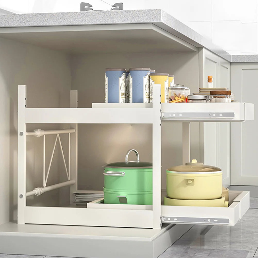 2 Tier Under Sink Sliding Cabinet Basket Organizer Drawer Pull Out Cabinet Multi-Purpose Sink Organizer for Bathroom Kitchen - Cooky Kitchenware