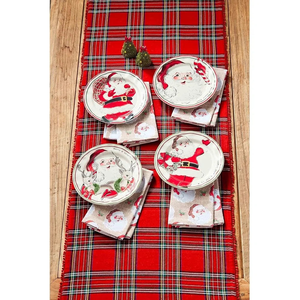 Santa Salad Plate Christmas Gift 8 Inch Stoneware Dishwasher Safe Hand-Painted Rim Classic Santa Image Holiday Tableware