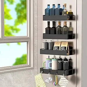 4 Pack Magnetic Spice Rack Organizer for Refrigerator and Oven Black Fridge Organizers and Storage for Kitchen - Cooky Kitchenware