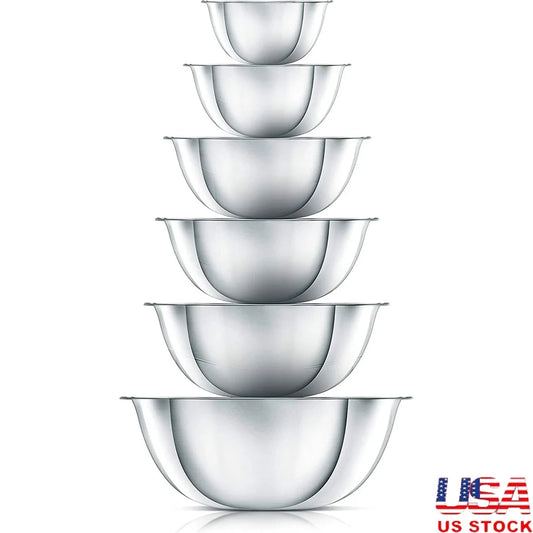 6 Piece Stainless Steel Mixing Bowl Set Durable Food Prep Serving Bowls Stackable Design Easy Clean Dishwasher Safe Kitchen