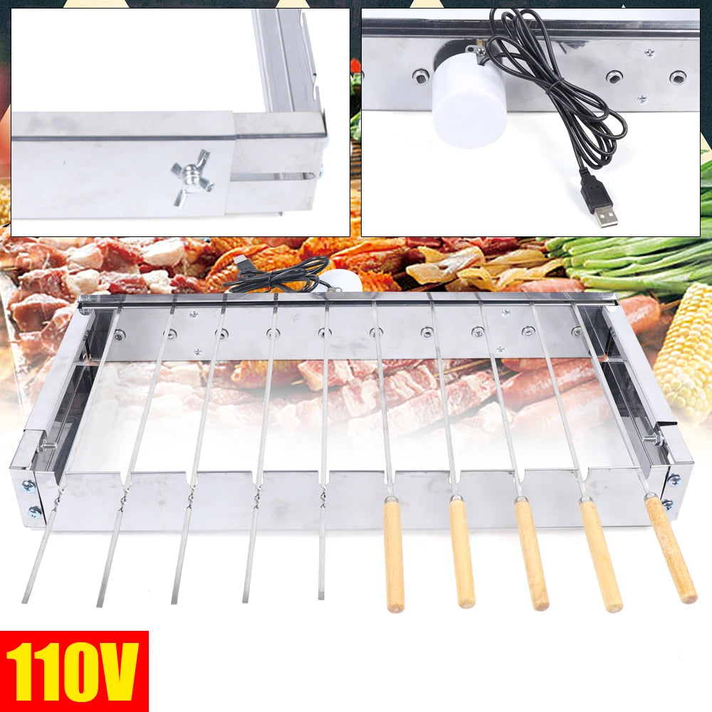 110V Portable Barbecue Grill Stainless Steel Rolling Electric Picnic Automatic Shelf - Cooky Kitchenware