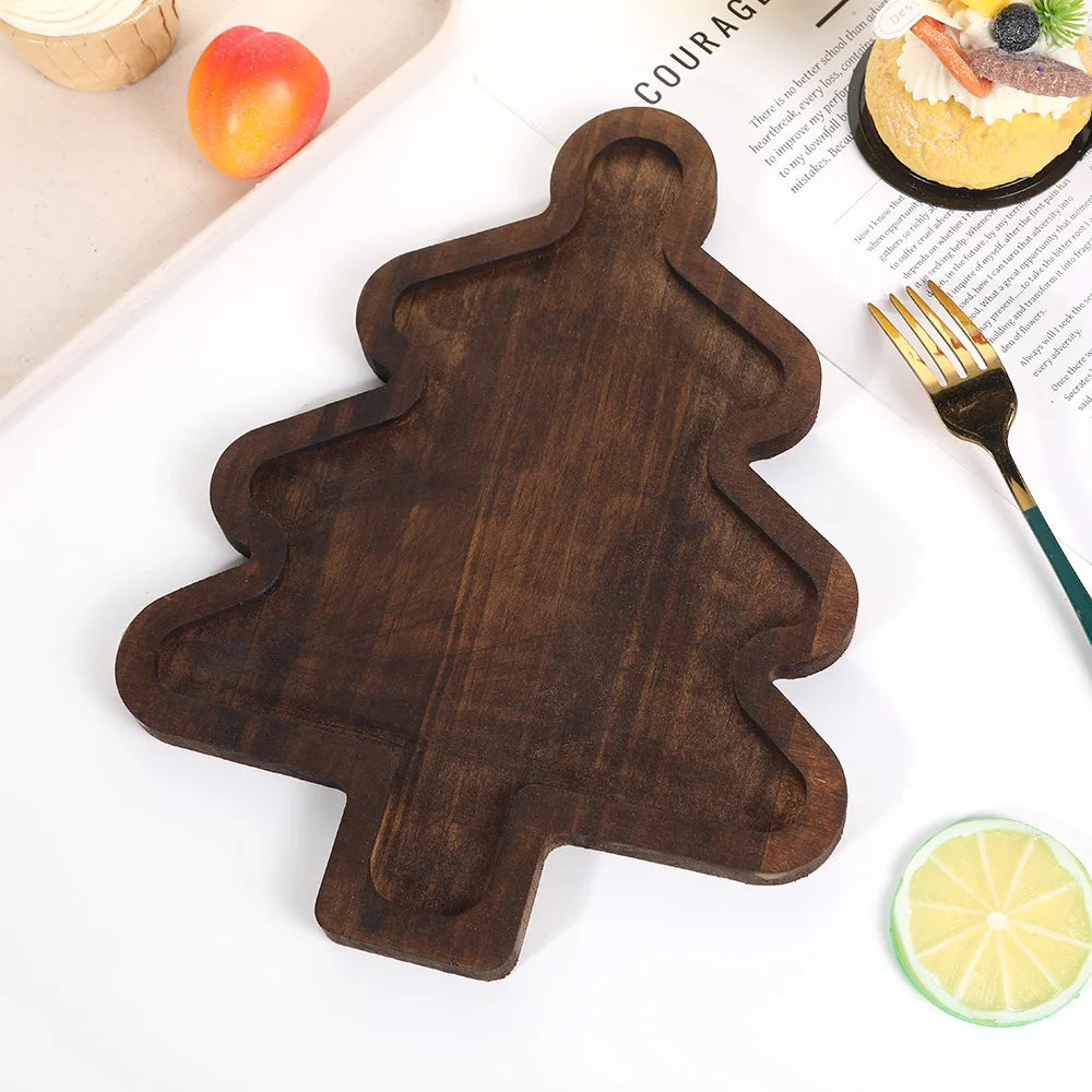 Christmas Cutlery Tray, Cute Household Wooden Christmas Tree, Fruit Dish, Cake, Dessert, Partitioned Wooden Plate