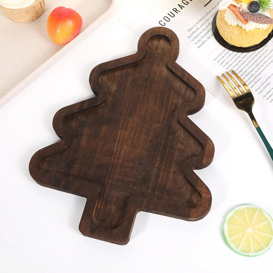 Christmas Cutlery Tray, Cute Household Wooden Christmas Tree, Fruit Dish, Cake, Dessert, Partitioned Wooden Plate